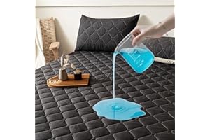PAJEO Waterproof Mattress Protector Full Size, Quilted Fitted Mattress Pad with 17" Stretchable Deep Pockets - Elastic Edges, Machine Washable (1 Pcs Mattress Cover) (Black)
