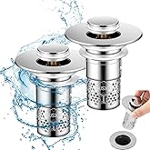 Pop Up Bathroom Sink Stopper, 2Pcs Bathroom Sink Drain Strainer with Removable Stainless Steel Filter Basket Hair Catcher, for US Universal Bathroom Kitchen Basin Sink Stopper Replacement
