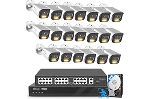 PANOOB 32 Channel Security Camera System, H.265 20pcs 5MP PoE IP Bullet Camera, Smart Color Night Vision, 2 Way Audio Talking, AI Human Detection, Remote Access, 4K 32 Channel NVR 8TB, PB65A2032-5MD