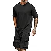 COOFANDY Men's Shirt and Shorts Set 2 Piece Fashion Summer Tracksuits Cotton Oversized T-Shirts Cargo Shorts Outfits