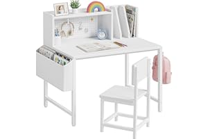BOLUO Kids Desk and Chair Set for 6-12 Year Old, Children Study Desk with Hutch and Pegboard, Student Writing Table with Storage Shelf for Girls Boys
