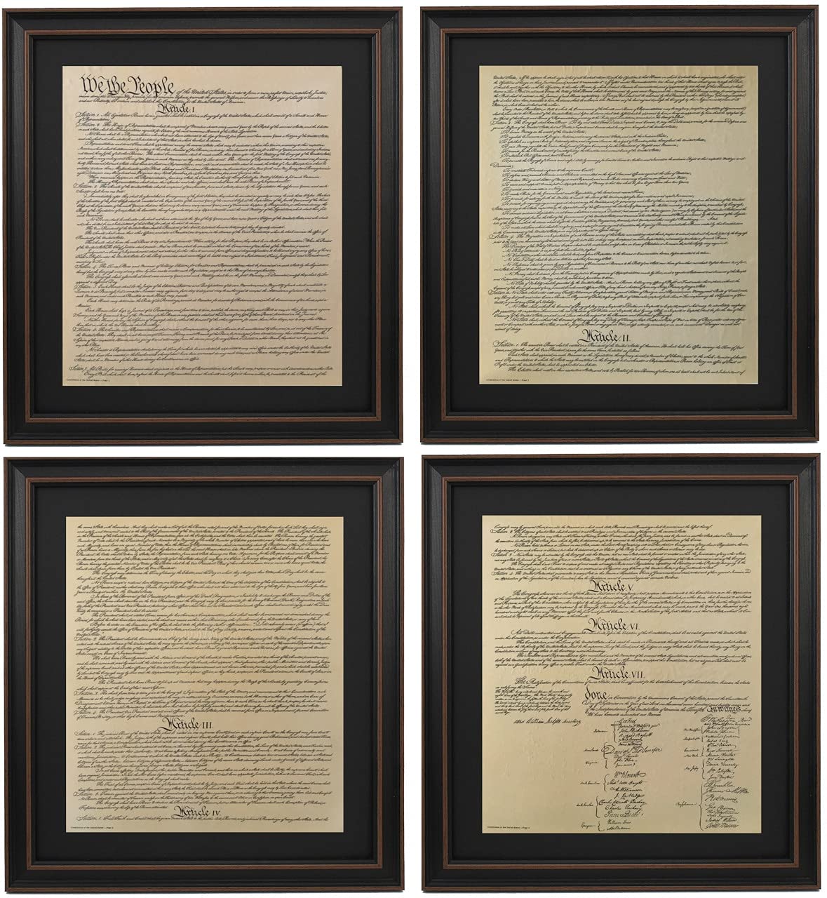 Framed Constitution Set, Original Four Page Format Handmade