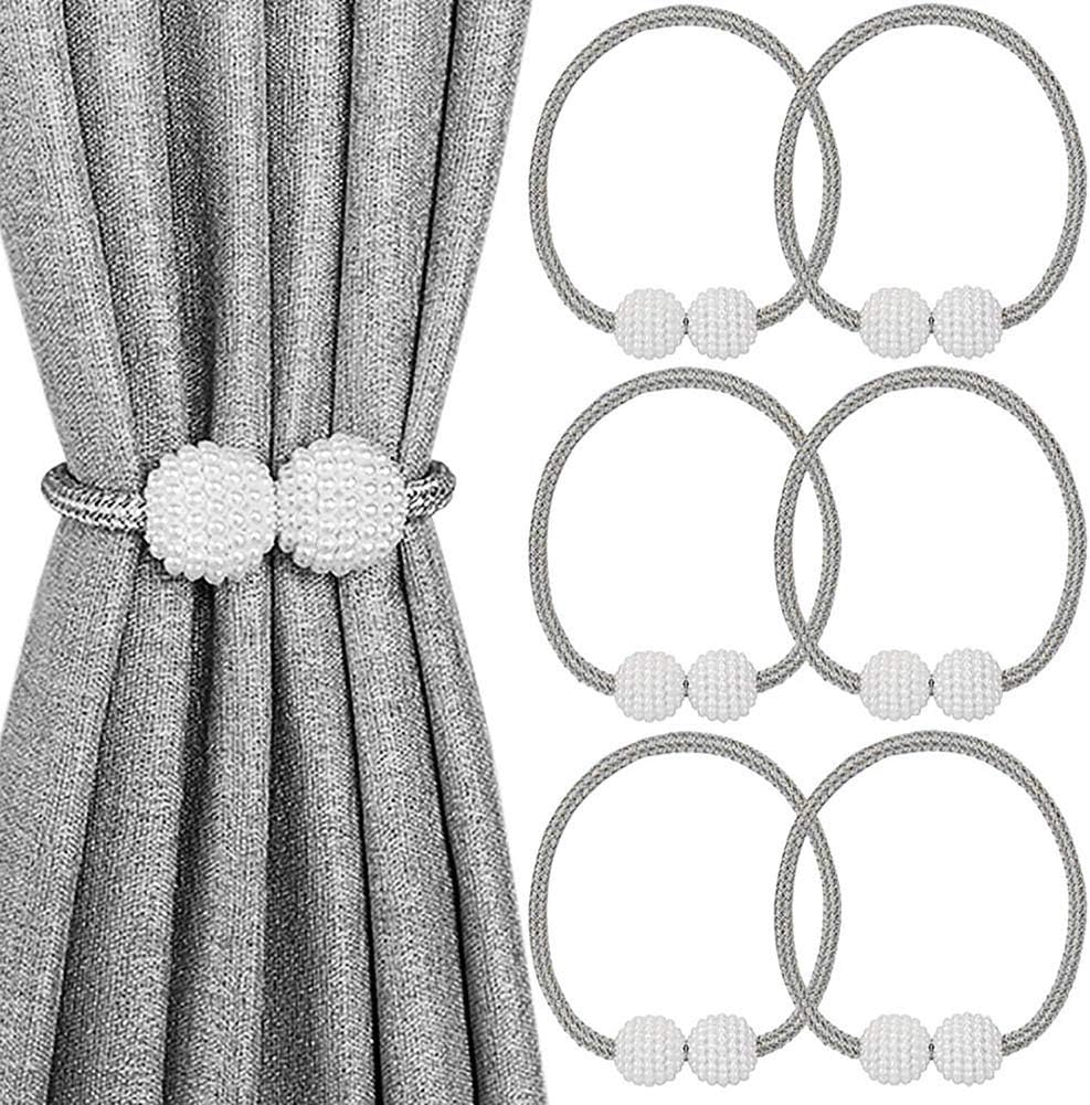 Window Treatment Hardware - Melaluxe 6 Pack Magnetic Curtain Tiebacks, Decorative Curtain Holdbacks for Window Décor (Grey)