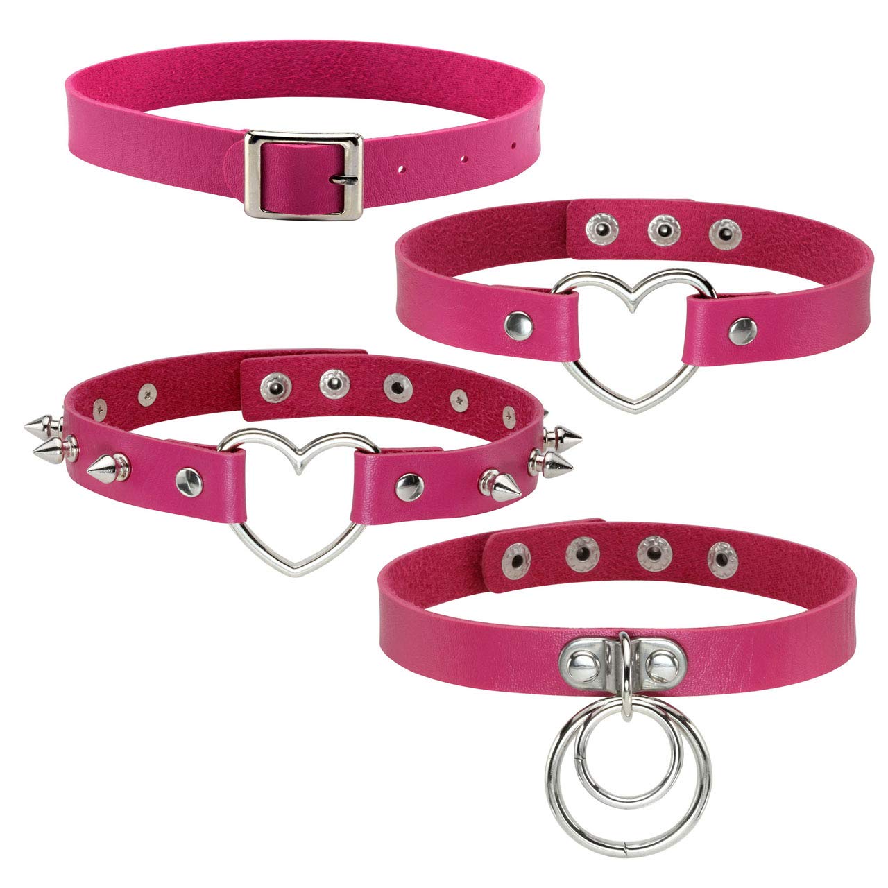 Manfnee Women's Punk Goth Choker Collar Necklace PU Leather Spike Studded Heart Circle Choker Set