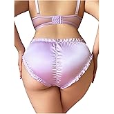 SHENHE Women's Plus Size Satin Panty Frill Trim Ruched Low Rise Silky Hipster Underwear