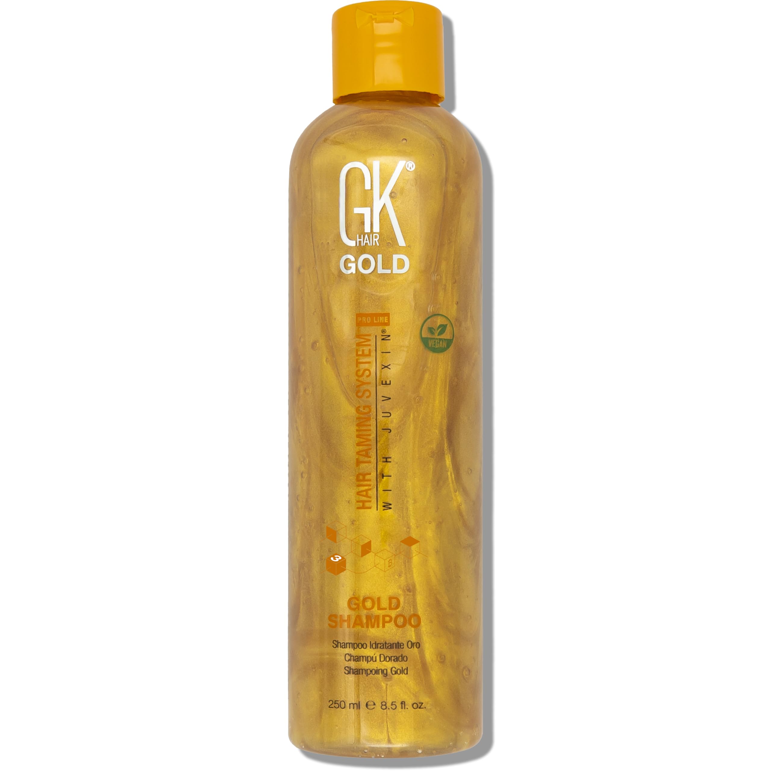 GK HAIR Global Keratin Gold Shampoo 250ml For Hair Moisturizing Shine Strength And Protection With Argan Oil Shea Butter Natural Oils Vegan Formulas Sulphate Free for a Gentle Cleanse — image 1