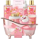 Rose & Jasmine Floral Luxury Bath & Body Gifts - Spa Basket with Body Lotion, Soy Candle - Home Bath Gift Set for Women