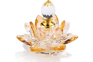 YWHL Mini Amber Crystal Decorative Lotus Perfume Bottles, Empty Vintage Glass Refillable Perfume Bottle, Handmade Lotus Flower Figurines Home Decor Gifts for Women (3ml)