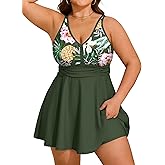 Arolina Women's Plus Size Tankini Swimsuits Two Piece Tummy Control Bathing Suits Hide Belly Swim Dress with Boy Shorts