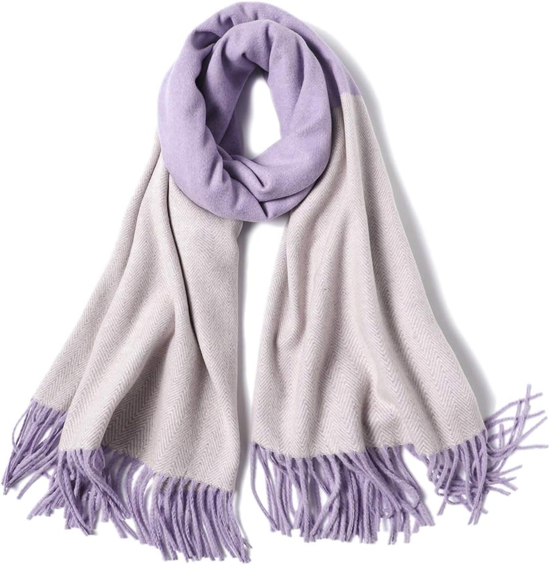 DIFLY Womens Contrast Color Large Soft Cashmere Pashmina Shawls Wraps Scarf Winter Warm Tassel Shawl Scarves