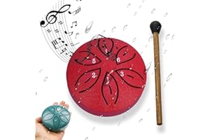 YUNEEHA Steel Tongue Drum - 3 Inch 6 Note Rain Drum for Garden, Waterproof Outdoor Symphony (Red)