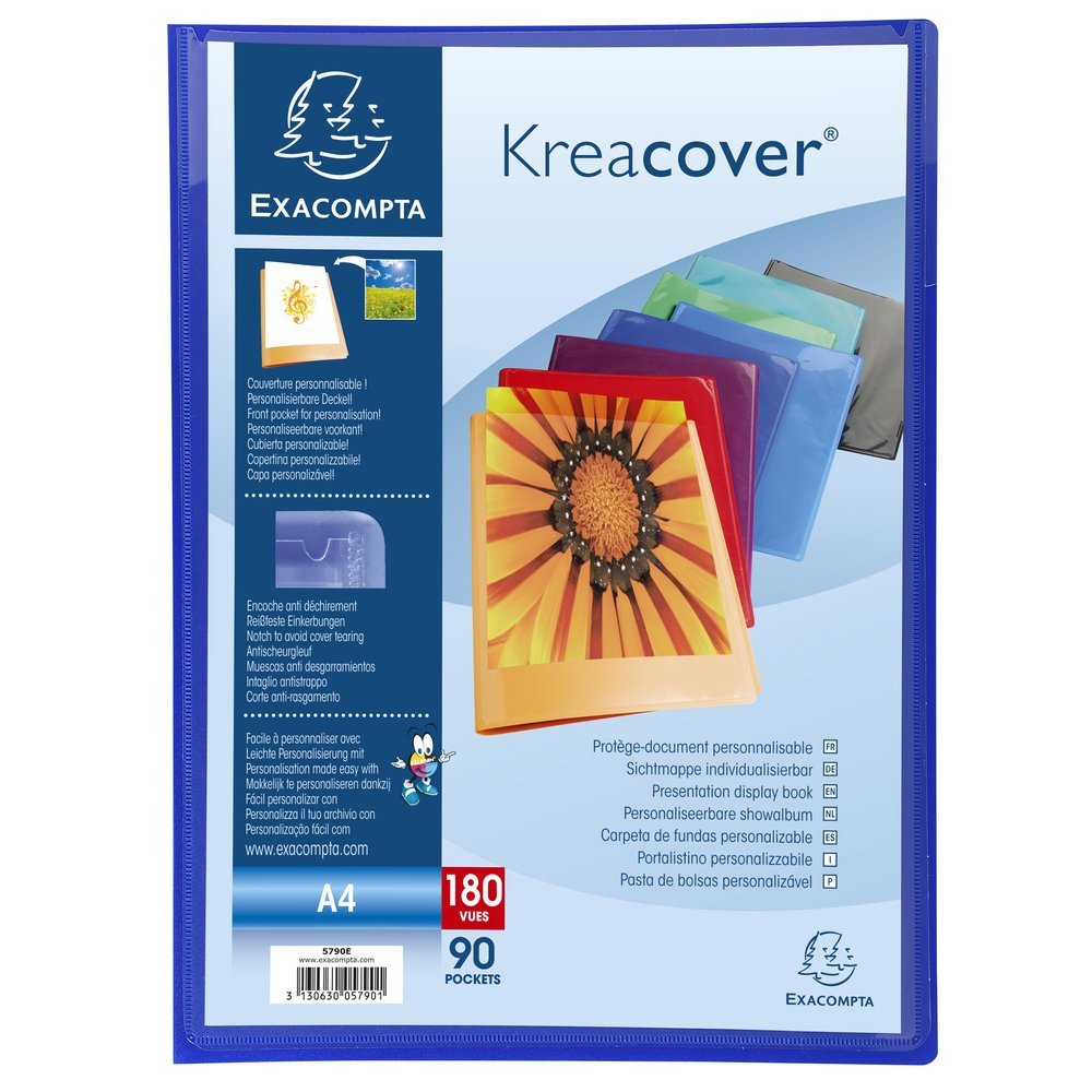 Exacompta 5739E KeaCover Plastic Display Folder A4 with 90 Pockets, 180 Displays, Perfect for School and Office File Cover, Document Wallet, 1 Piece, Random Colour