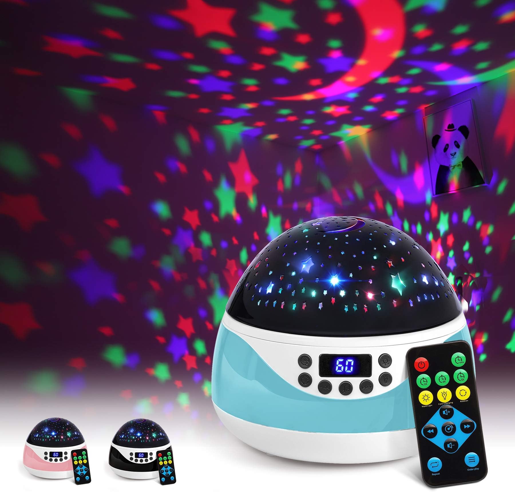 AnanBros Baby Night Light Sensory Toys with Remote, Rotating Sensory Lights with Timer and Lullabies, 9 Different Light Effects Star Projector for Bedroom Decor, Christmas, Birthday, Autism, Cyan