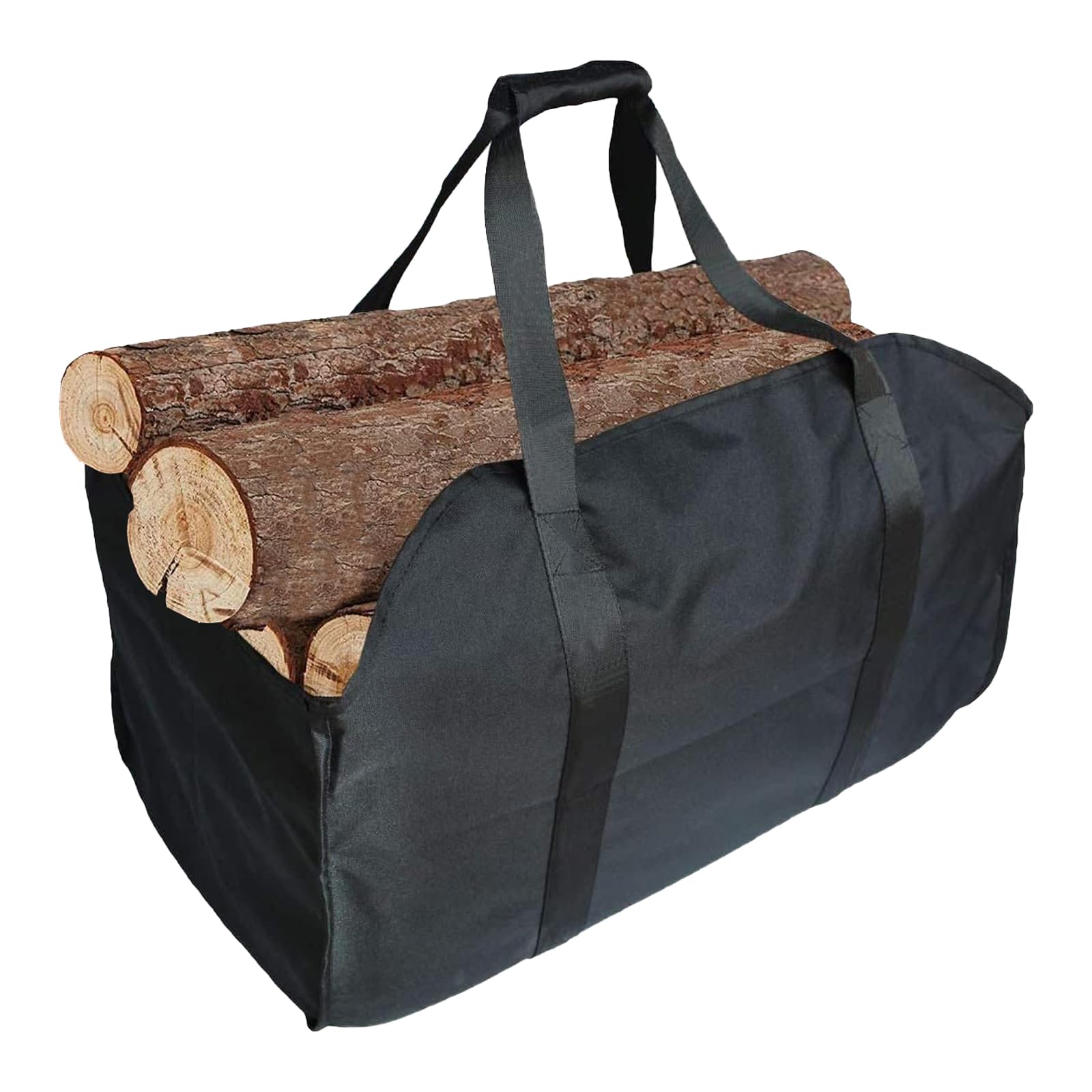 Dongawin Premium Firewood Bag, Made of Polyester, Portable Firewood Basket, Foldable Fireplace Bag, Waterproof Fireplace (Black)