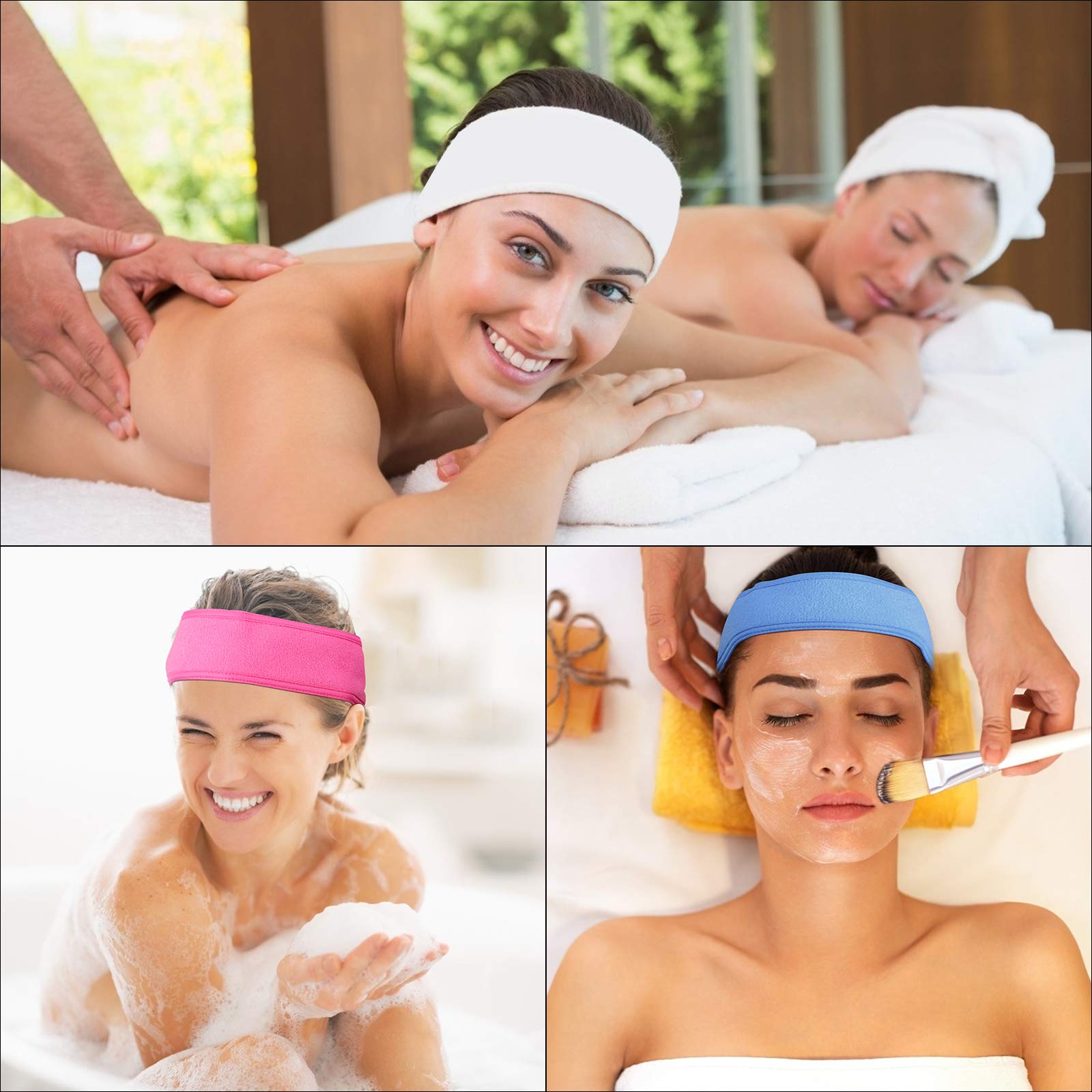 TAZEMAT 6 Pieces Spa Facial Headband Cosmetic Terry Cloth Hair Band Stretch Make Up Head Wraps With Magic Tape Face Washing Bath Adjustable Yoga Sports Soft Washable Women Girls