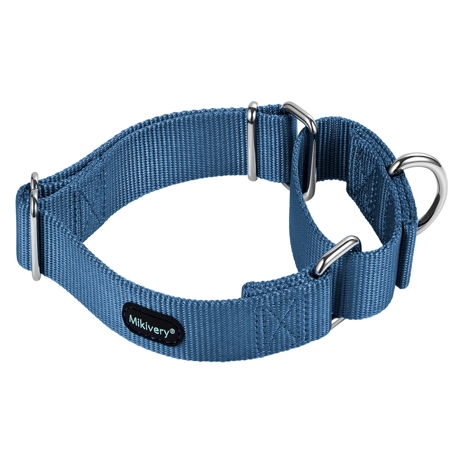 Mikivery Martingale Dog Collars Nylon Adjustable and Safety Choke Training Haze Blue Comfortable Pet Collar for Medium and Large Dogs