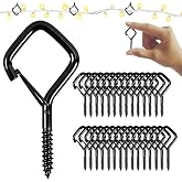 BJUTYEU 1.65" Small Screw in Hooks, Eye Hooks Screw, No Drill Bit, 30 Pcs | Black, 1.65In Small Hanging Hooks with Safety Buckle for String Lights, Wind Chimes, Bird Feeders, Plants