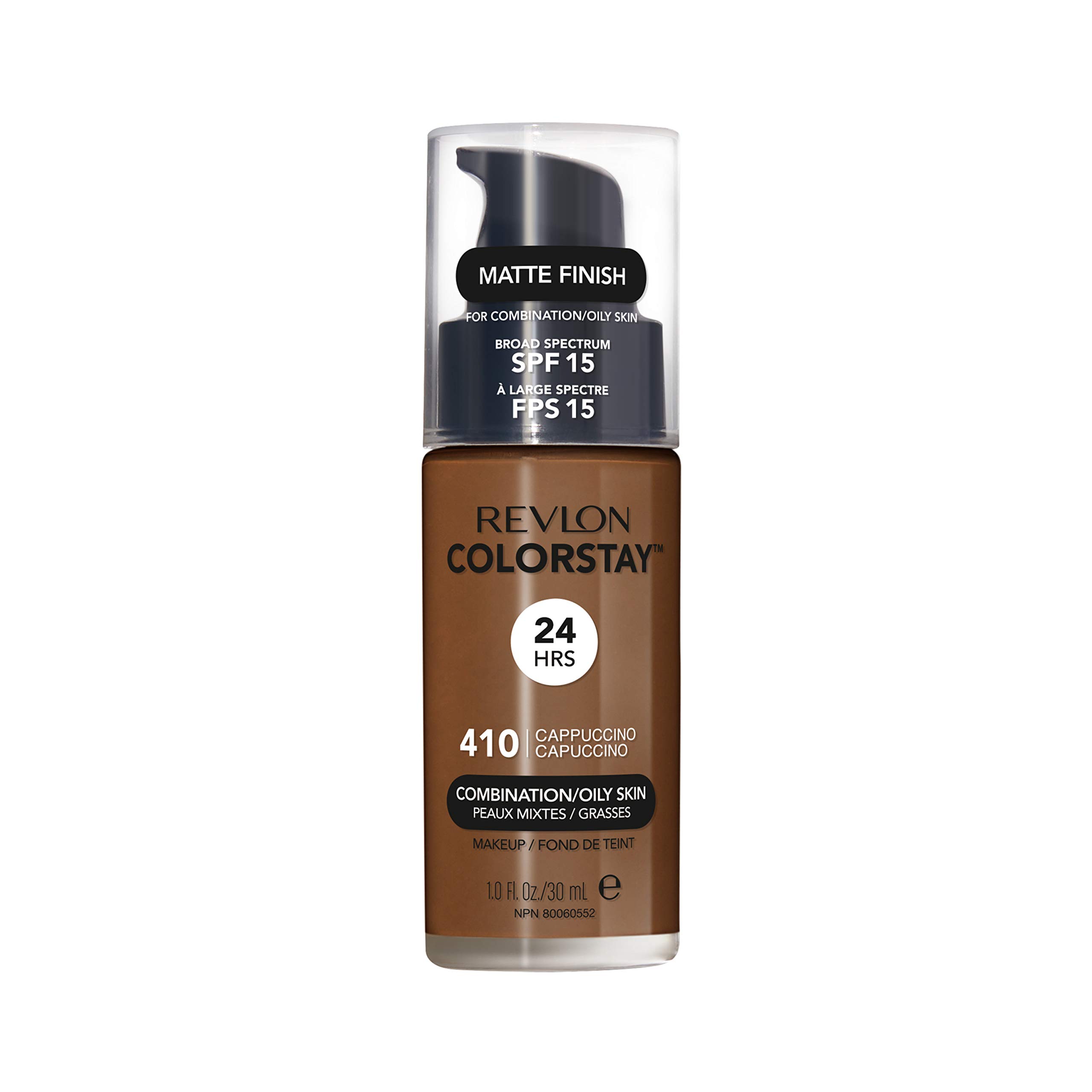 Revlon Colorstay Liquid Foundation Makeup for Combination/Oily Skin SPF 15, Longwear Medium-Full Coverage with Matte Finish, Cappuccino (410), 30 ml (Pack of 1), 410 Cappuccino