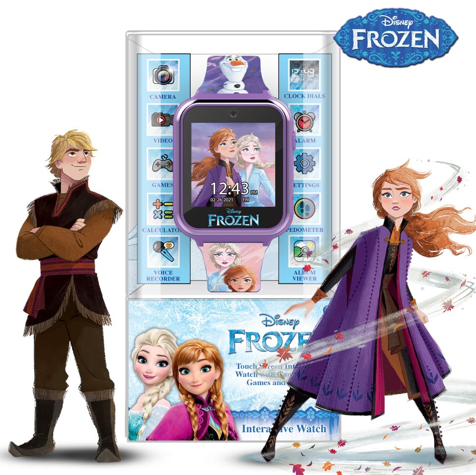 Disney Frozen II Kids Smart Watch - Touchscreen with Games, Camera, Step Counter, Alarm, Timer, and Printed Silicone Strap - Fits Wrists 5.5