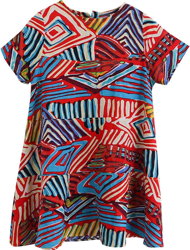 FTSUCQ Girls Stripes Printed Loose Twirling Princess Dress