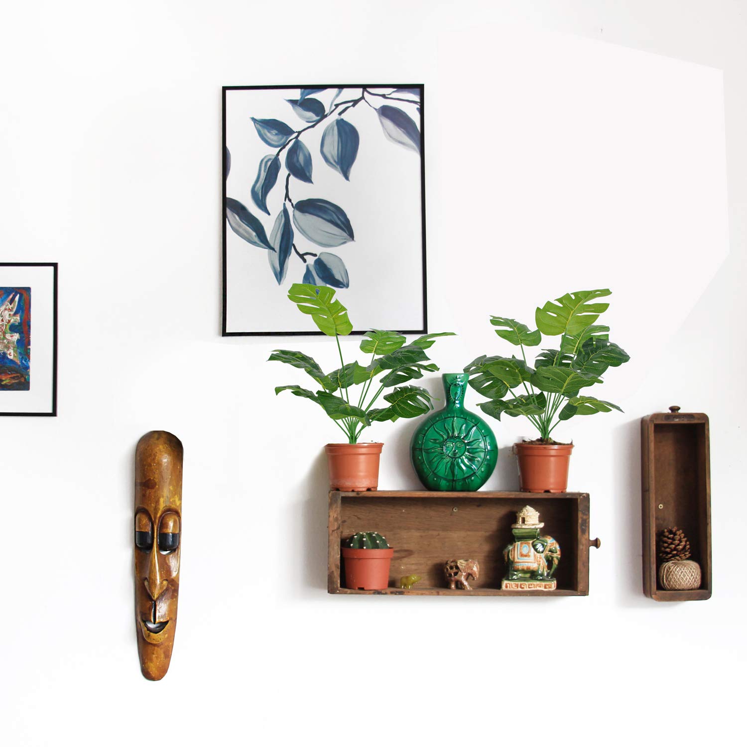 CLONG Artificial Plant Monstera Faux Shrubs Plastic Fake Flowers Filler Bushes UV Resistant Indoor Outside Window Box Greenery Home Garden Green Verandah Office Bonsai Wedding Decor - 1pcs