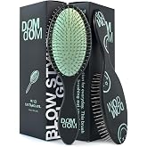 Dom Dom Detangling Brush, Dry &amp; Wet Detangler, All Hair Types, Green | Tipless metal pins slip through knots, soft flexible paddle base, drainage hole for shower use, brush for women, men &amp; kids