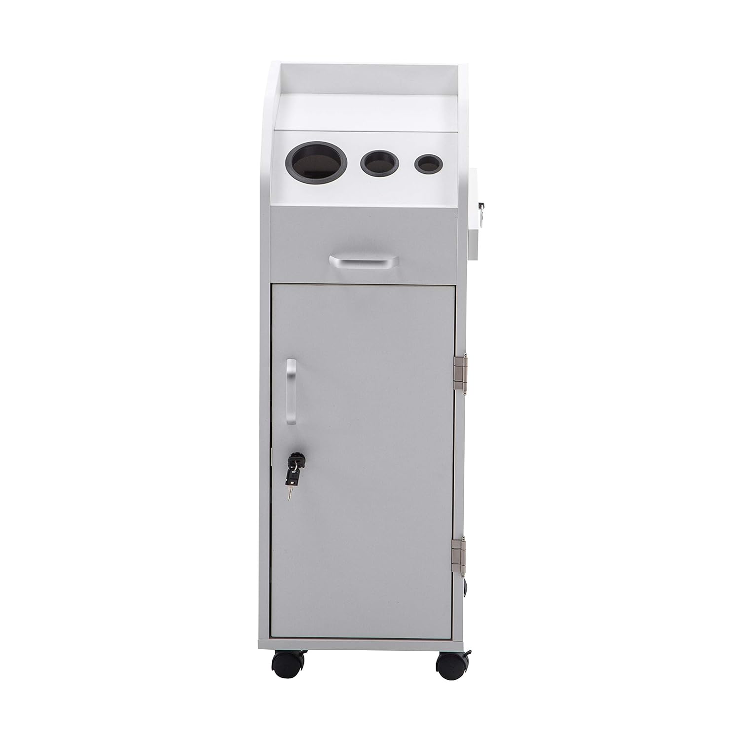BarberPub Beauty Salon Trolley Storage Cart Hair Dryer Holder Stylist Equipment with Lockable Rolling Wheels, Drawer (White): Beauty