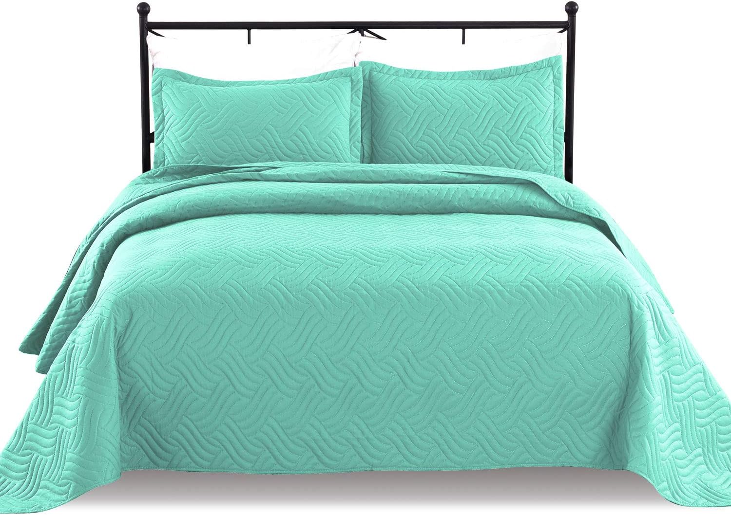 Luxe Bedding 3-Piece Oversized Quilted Bedspread Coverlet Set (Full/Queen, WAVA/Turquoise)