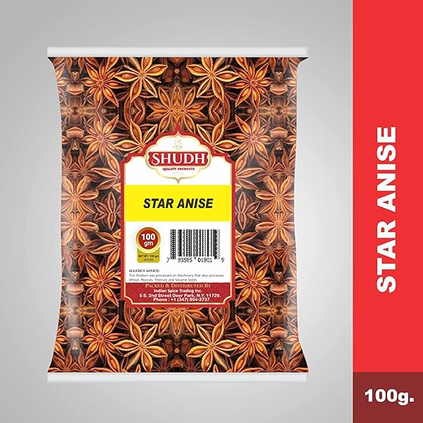 SHUDH STAR ANISE WHOLE 100 GM(3.5OZ), CHINESE STAR ANISE, SUN DRIED ANISE STAR SPICE, ANIS ESTRELLA/BADIAN KHATAI/ILLICIUM VERUM, WIDELY USED FOR BAKING, COOKING, AND TEA