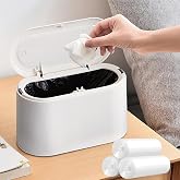 MONGTINGLU Mini Trash Can with Lid Removable Small Garbage Can, Tiny Plastic Trash Bin, Pop Up Countertop Wastebasket, Counter Garbage Lint Bin for Bathroom,Office,Kitchen,Desk(White)
