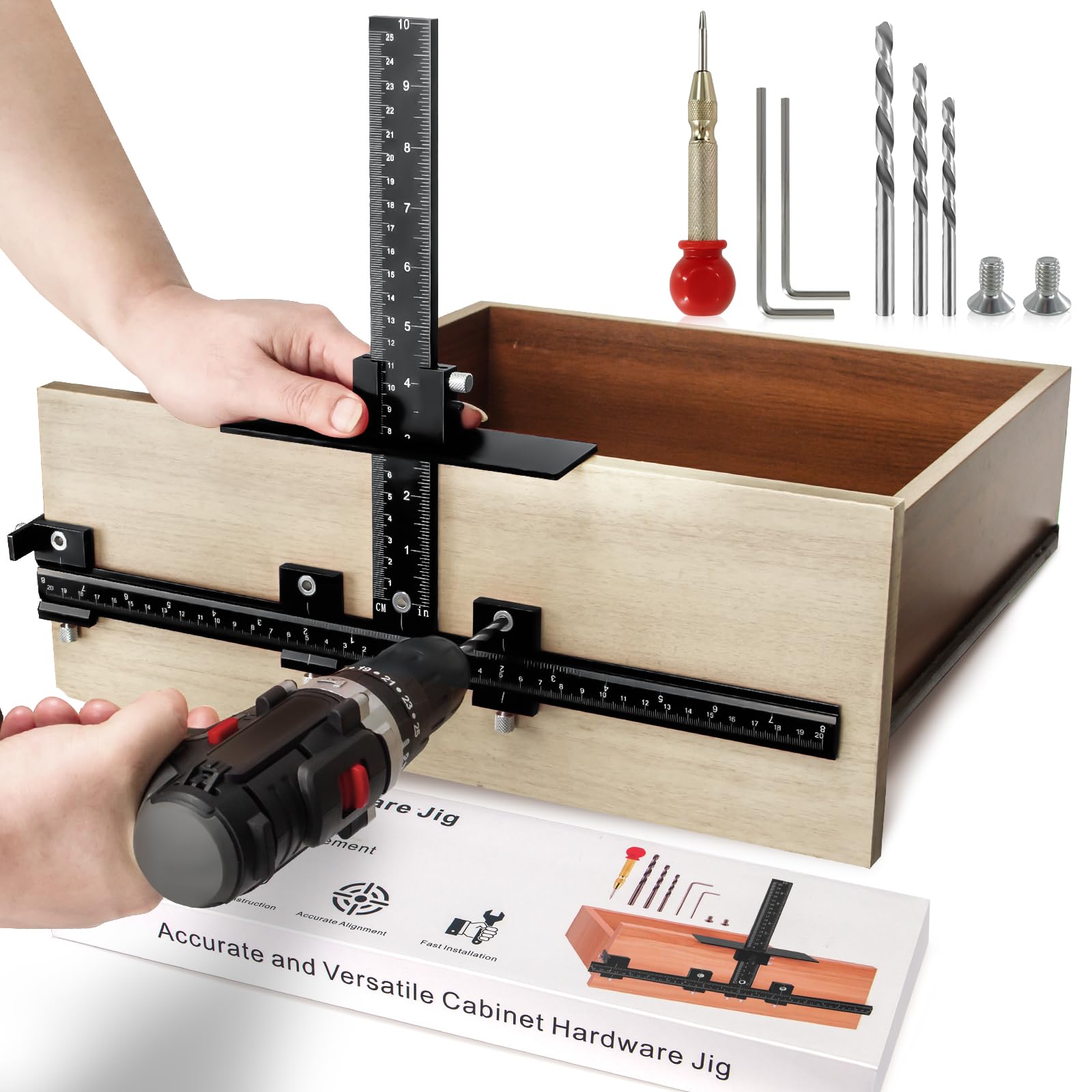 Photo 1 of Cabinet Hardware Jig for Handles and Pulls,Aluminum Alloy Cabinet Door Handle Jig for Doors and Drawers,Adjustable Cabinet Handle Template Tool Door for Drawer Front Knobs Handles and Pulls