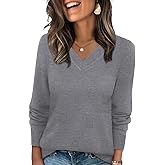 WIHOLL Sweaters for Women V Neck Long Sleeve Tops Fashion Lightweight Pullover Clothes Fall Outfits 2026