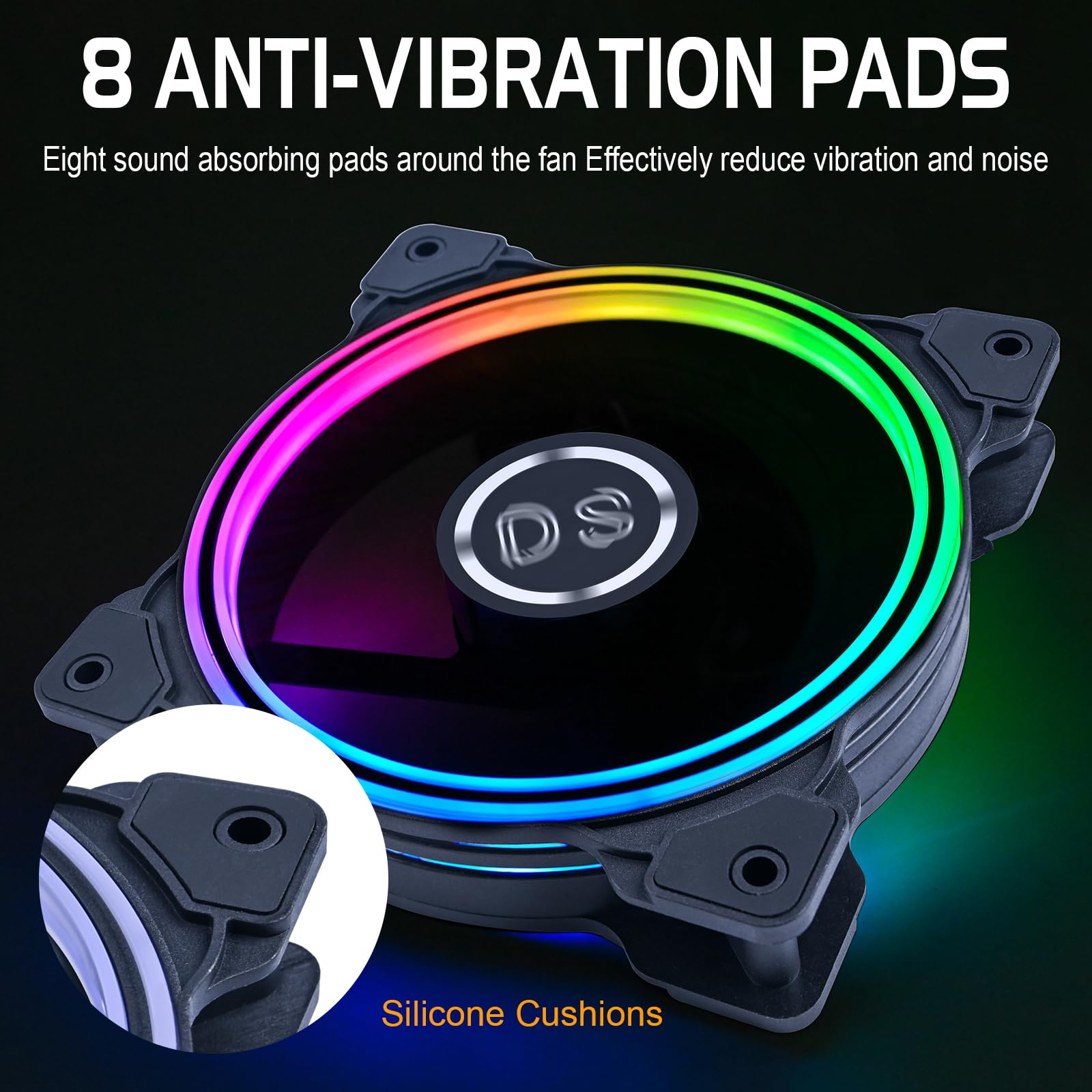 DS Wire Lighting Case Cooling Fan for Black PC Cases, 120MM LED Fans with 8th GEN Controller for Black Computer Case, CPU Coolers, Radiators System (6 Pack RGB Fans Kit, D Series)