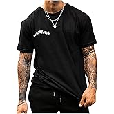 OYOANGLE Men's Graphic Tees Letter Print Short Sleeve Tee Shirts Casual Summer Tshirt Tops