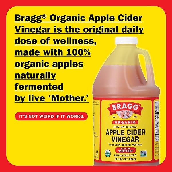 BRAGG ORGANIC APPLE CIDER VINEGAR WITH THE MOTHER – 64 FL OZ – RAW AND UNFILTERED
