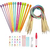 Hobekoee Knitting Needles Set，Knitting for Beginners kit | 14 PCS 9.8" Straight Single Pointed Plastic Knitting Needles ＆ 18 Pairs 31.5&rdquo; Bamboo Circular Knitting Needles Set
