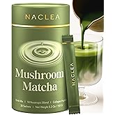 NACLEA Mushroom Matcha Powder - Sugar-Free Japanese Ceremonial Green Tea with 18 Superfood Mushrooms and Hydrolyzed Collagen - Coffee Alternative Caffeine Free - 30 Sachets