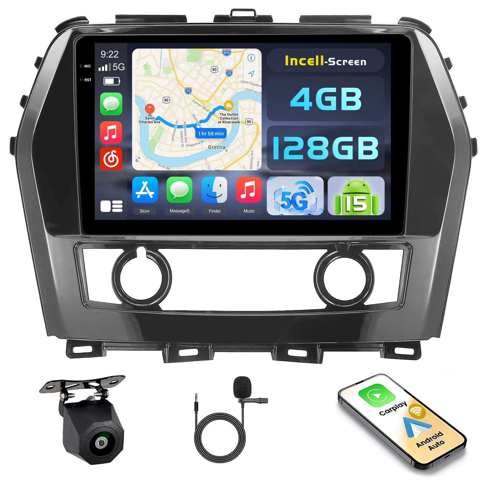 Photo 1 of [4+128G] Android 15 Car Stereo for Nissan Maxima 2016-2023, Hikity 10'' in-Cell Touchscreen Maxima Radio Wireless Carplay Android Auto 5G WiFi/Bluetooth/Mirror Link GPS SWC FM/RDS/EQ Backup Cam+Mic