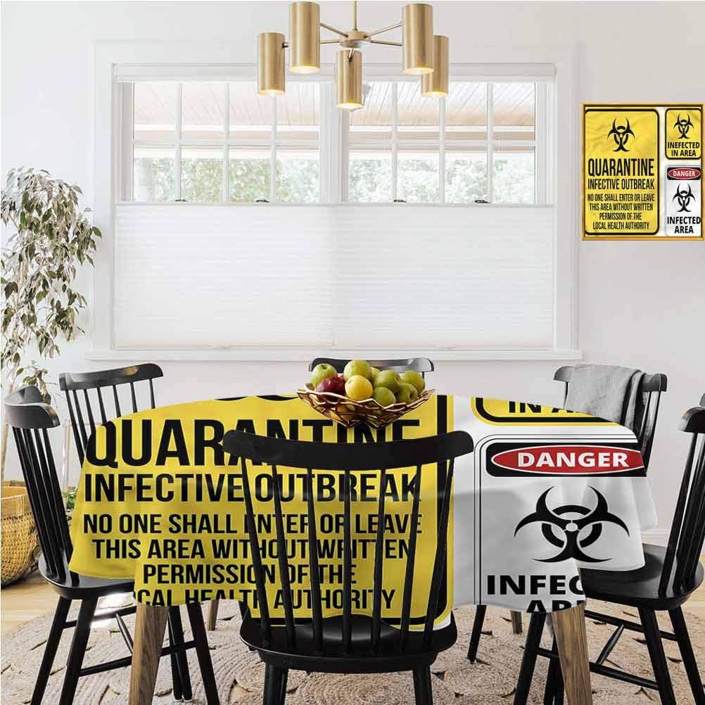 Round Tablecloth,Dustproof Tablecloth,Zombie,Danger Quarantine Waterproof,Splash-Proof,Washable Nylon Tablecloth,Diameter 60"