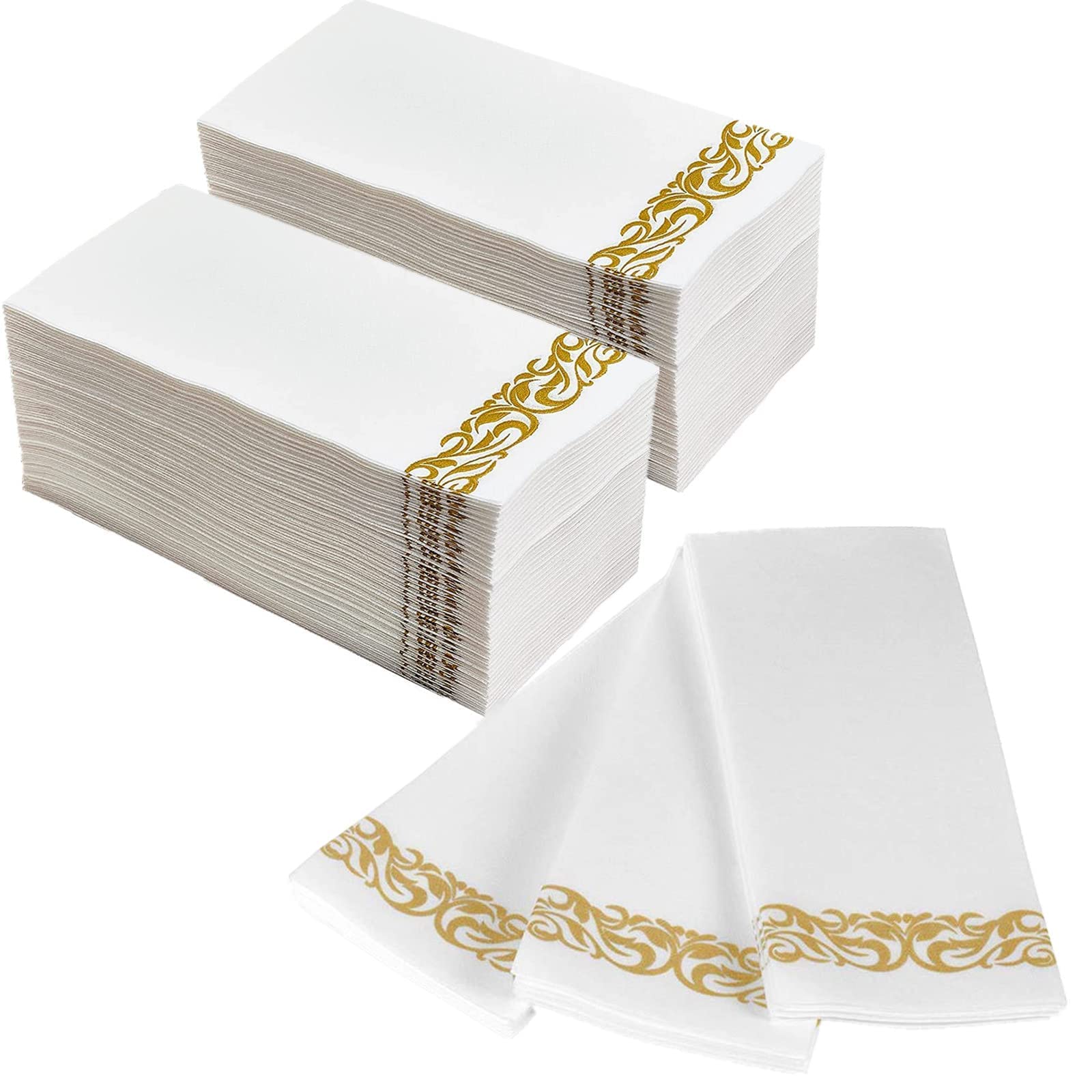 DADAWU Disposable Hand Towels,Linen Feel Guest Towels,Gold Napkins,Bathroom Towels,Cloth Like Paper,Paper Towles,Hand Napkins,100PCS