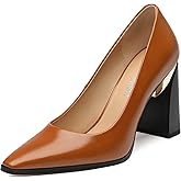 ROSERWISH High Chunky Block Heels for Women, Closed Pointed Toe Slip-On Pumps, Retro Vintage Style, 3.5" Comfortable Dress Shoes for Party, Work, Office, Prom & Wedding