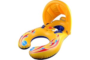 Kalolary Inflatable Swimming Ring, Cute Parent-Child Double Person Inflatable Float Seat Swimming Boat with Removeable Sun Ca