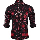 DiBanGu Mens Christmas Dress Shirts,Casual Xmas Long Sleeve Button Down Shirt for Men Holiday Festive Shirt Vacation Party, Black&Red Snowflake Xmas, Medium