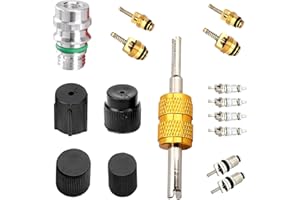 Hugwits R12 R134a Air Conditioning Valve Core Service Port Cap Kit, Automotive Air Conditioning Refrigeration Repair Tool Assortment Kit