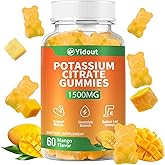 Yidout Potassium Citrate 1500mg Gummies-Support Leg Cramps & Muscle Health, Potassium Gummies for Adults & Kids,Vegan, Non-GMO, Mango Flavor (60 Count（Pack of 1）)