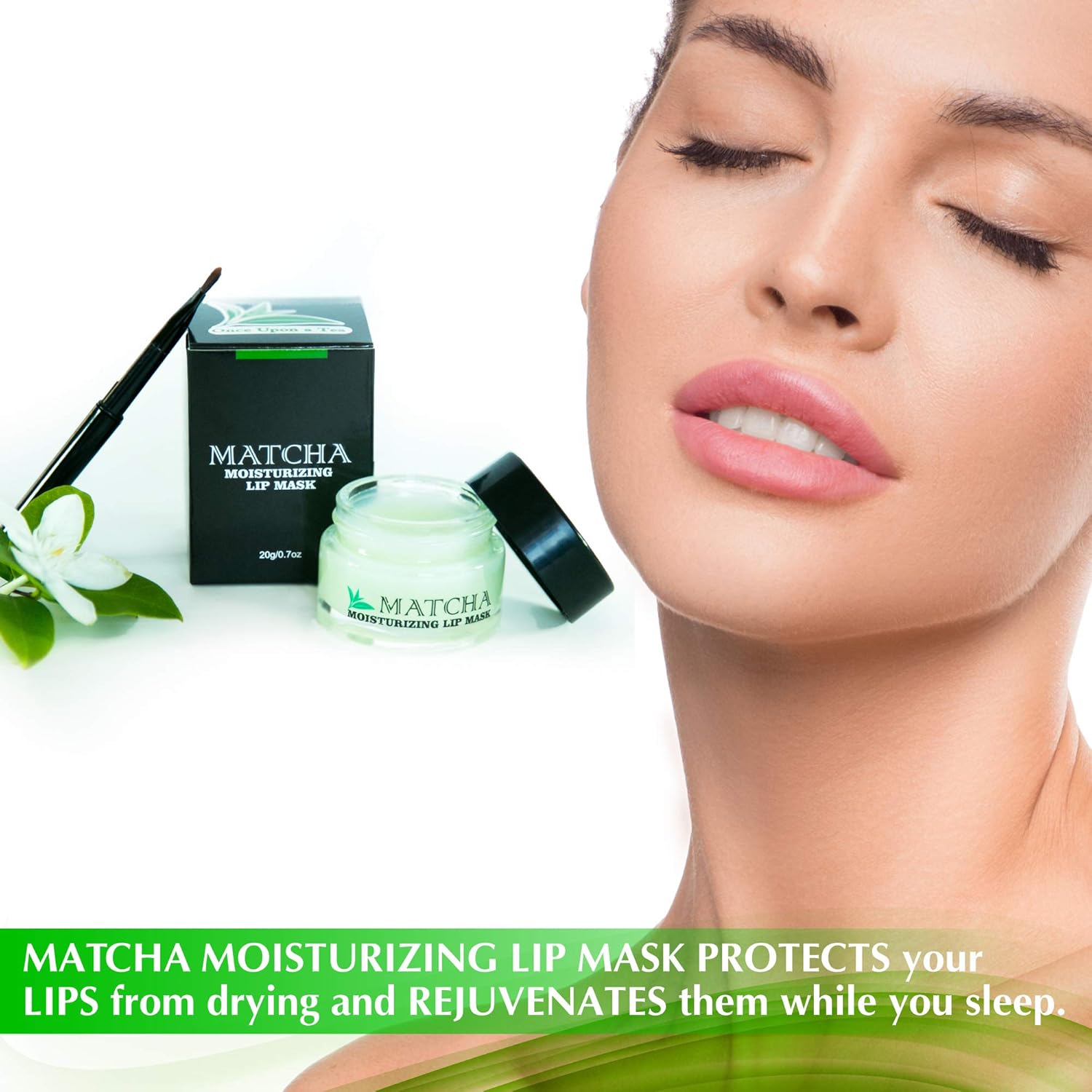Moisturizing Green Tea Matcha Sleeping Lip Mask Balm, Younger Looking Lips Overnight, Best Solution For Chapped And Cracked Lips, Unique Lip Gloss Formula And Power Benefits Of Green Tea (Matcha) : Beauty