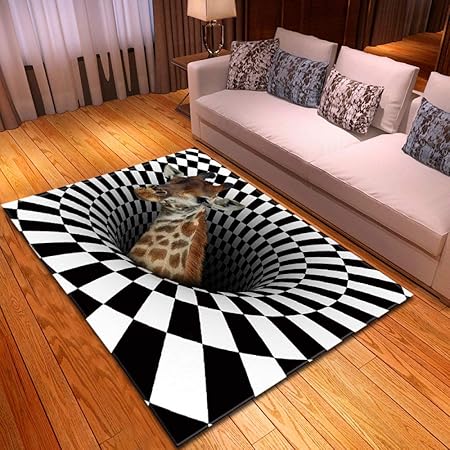 3D Black White Plaid Round Carpet Anti-Skid Non-Woven Doormat for Home Bedroom Living Dining Room |23.6|3D Round Area Rug 3D Visual Vortex Floor Rug