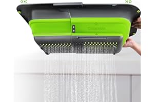 ROTTOGOON 7Qt Collapsible Colander Strainer, Expandable Over the Sink Colander, Adjustable Silicone Kitchen Sink Strainer, Foldable Large Colander Basket to Wash Vegetable, Fruit, 15" to 19.8", Green