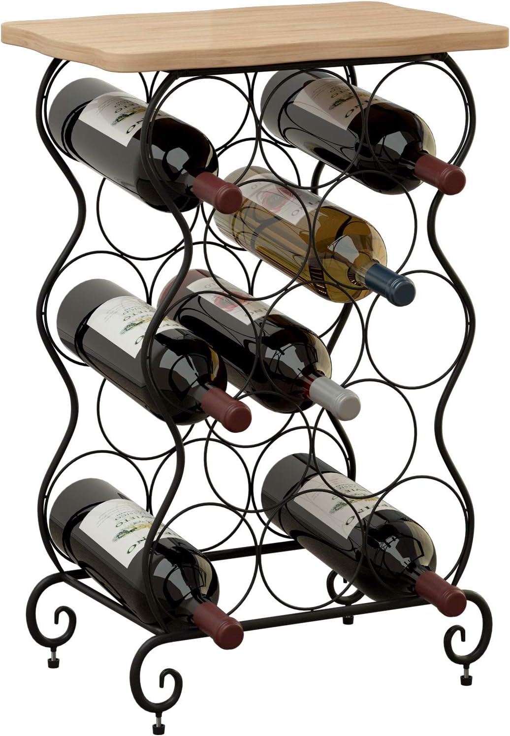 room 2 room 2 tier fabric storage shelf instructions on Wood Iron Living Room Mecor 13 Bottle Wine Rack With Natural Wood Table Top Dining Room Easy To Assemble 5 Tier Bottle Holder For Kitchen Bar Free Standing Wine Storage Shelves Freestanding Wine