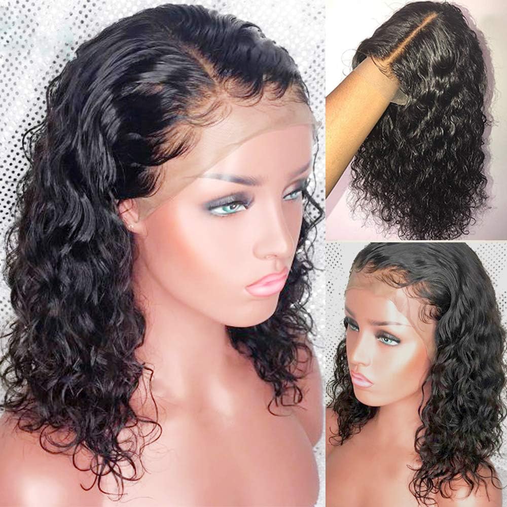 MGHNEED Curly Lace Front Human Hair Wigs With Baby Hair Pre Plucked Short Bob Wigs For Black Women Brazilian Remy Bleached Knots Glueless 13x6 150% Density (lace front wig 150% density, 12 inches)